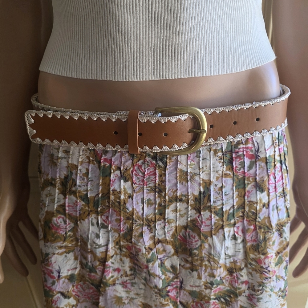 90s Style Floral A-Line Midi Skirt Pink & Olive Cabbage Roses 32" Waist - Picture 10 of 10